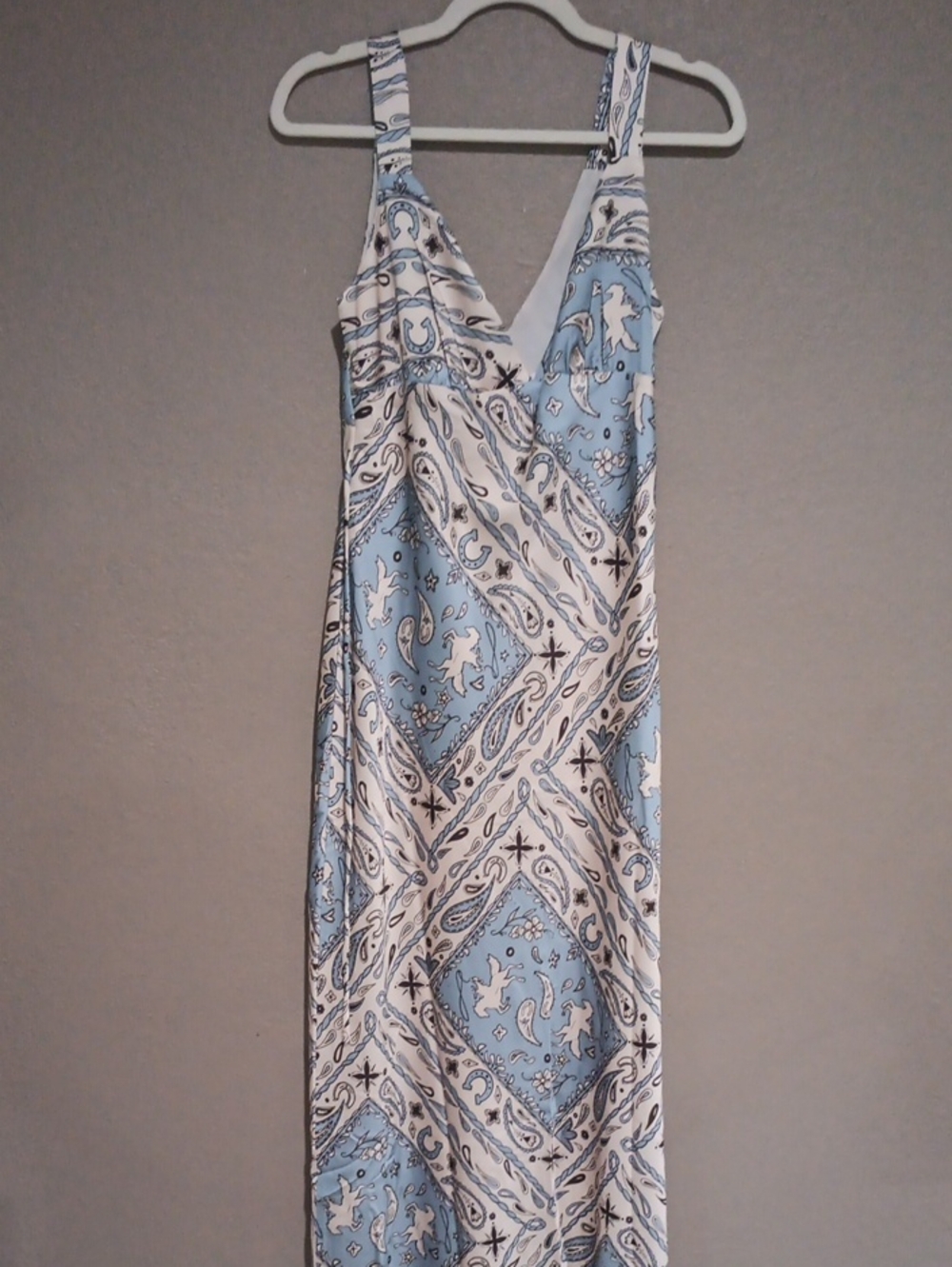 Pink Lily Blue and White Western Printed V-Neck Maxi Dress